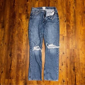 H&M Women's Blue Distressed Straight Leg Jeans